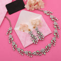 Tehzeeb Creations Silver Pleated White Diamond With Sea Green Beads Necklace Set | Grocsy