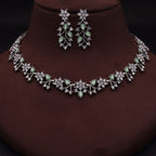 Tehzeeb Creations Silver Pleated White Diamond With Sea Green Beads Necklace Set | Grocsy
