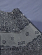 Grey Colour Block Print With Mirron Embroidered Pure Mulmul Cotton Saree By Gayathri Reddy Designer Studio | Grocsy