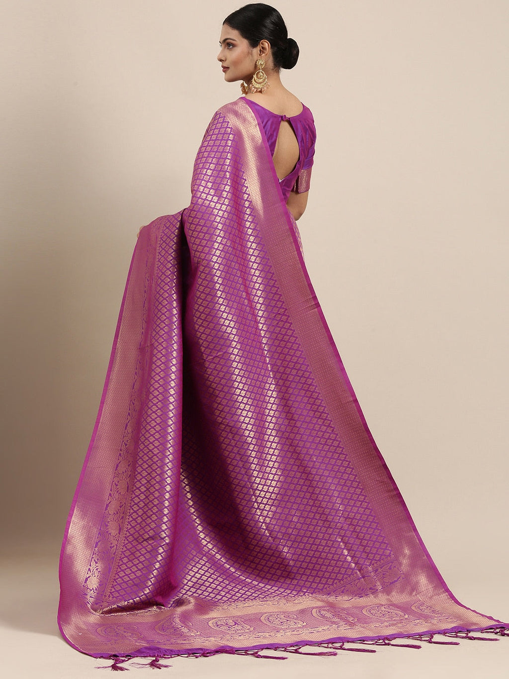 Saree Mall Purple Ethnic Motifs Zari Silk Blend Banarasi Sarees | Grocsy