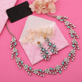 Tehzeeb Creations Silver Pleated White Diamond With Sky Blue Beads Necklace Set | Grocsy