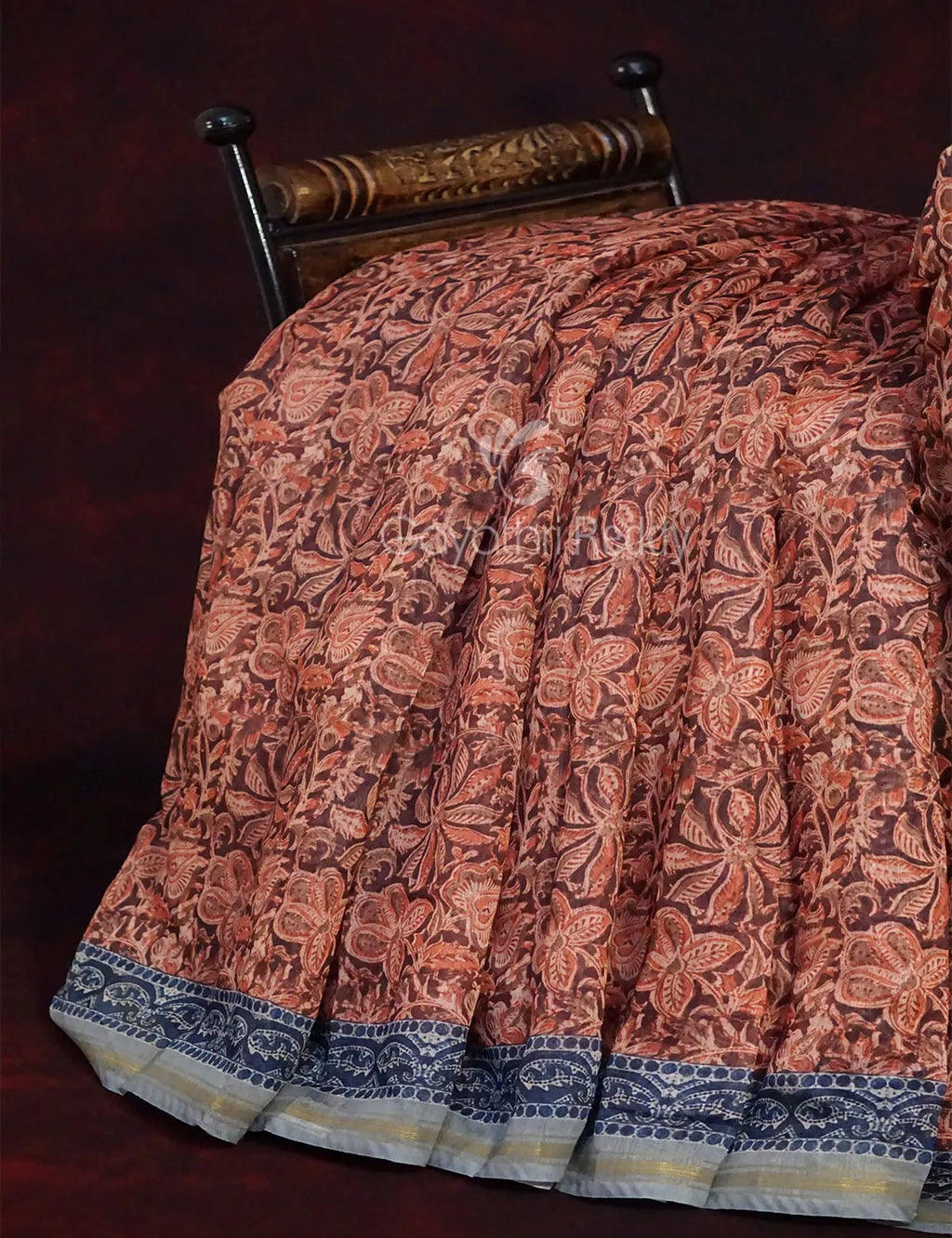 Rust Colour Kalamkaari Design Semi Chanderi Saree By Gayathri Reddy Designer Studio | Grocsy