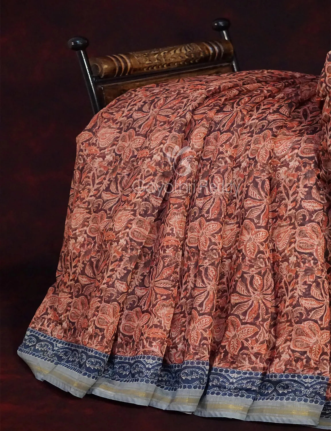 Rust Colour Kalamkaari Design Semi Chanderi Saree By Gayathri Reddy Designer Studio | Grocsy