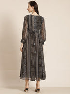 Juniper Womens Black Chiffon Printed Maxi Dress | Grocsy