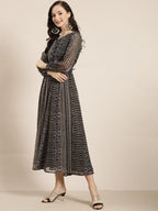 Juniper Womens Black Chiffon Printed Maxi Dress | Grocsy