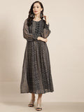 Juniper Womens Black Chiffon Printed Maxi Dress | Grocsy