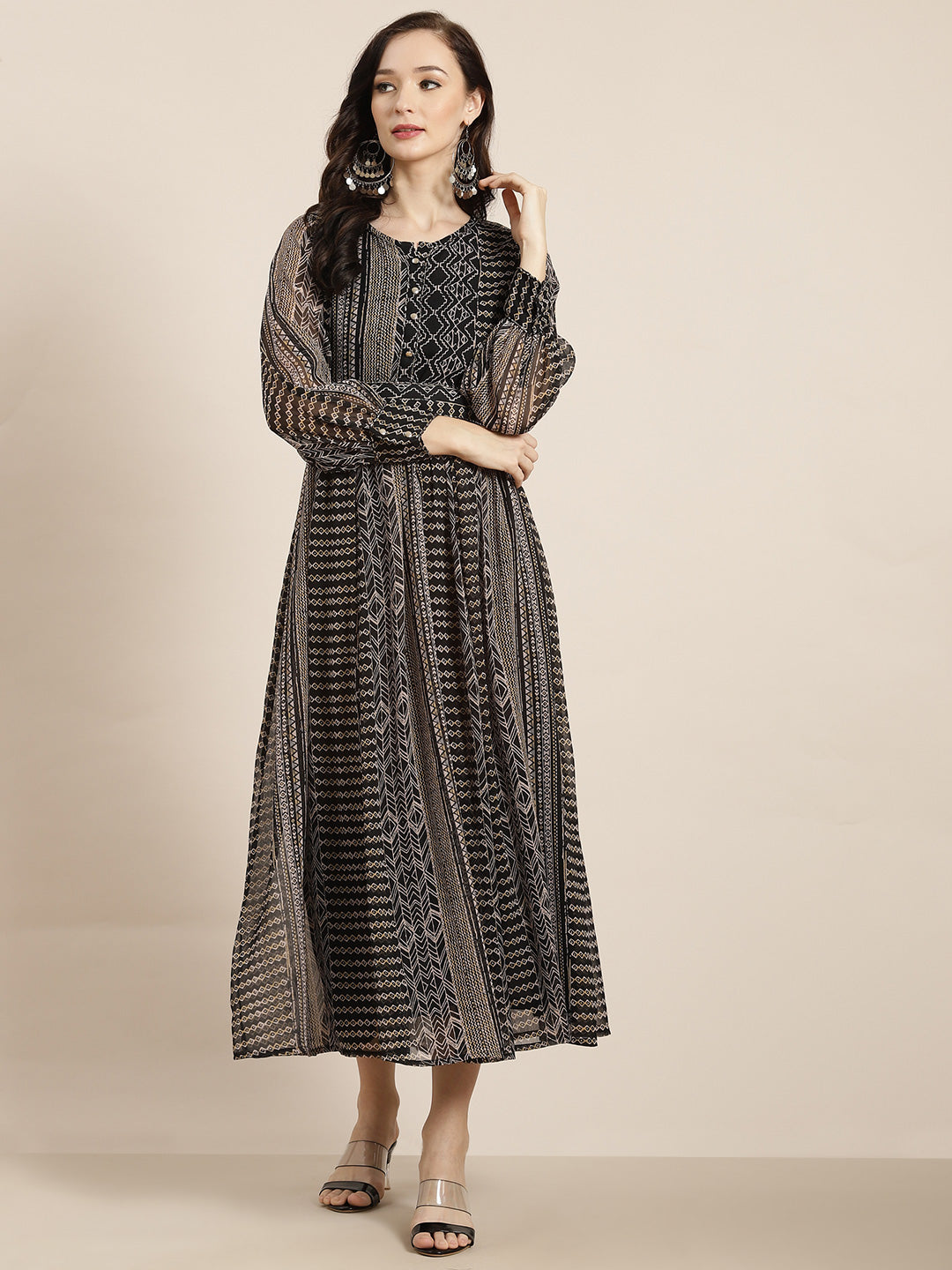 Juniper Womens Black Chiffon Printed Maxi Dress | Grocsy