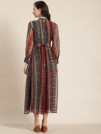Juniper Womens Black Chiffon Printed Dress With Beautiful Belt | Grocsy