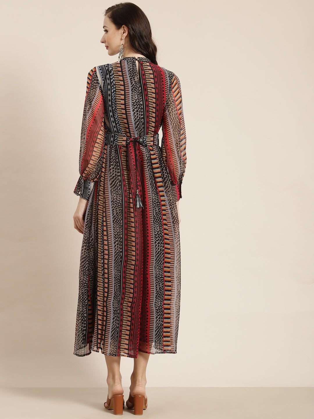 Juniper Womens Black Chiffon Printed Dress With Beautiful Belt | Grocsy