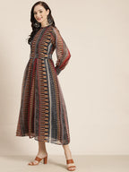 Juniper Womens Black Chiffon Printed Dress With Beautiful Belt | Grocsy