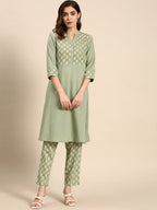 All About You Women Pure Cotton Ethnic Motifs Printed Kurta with Trousers | Grocsy