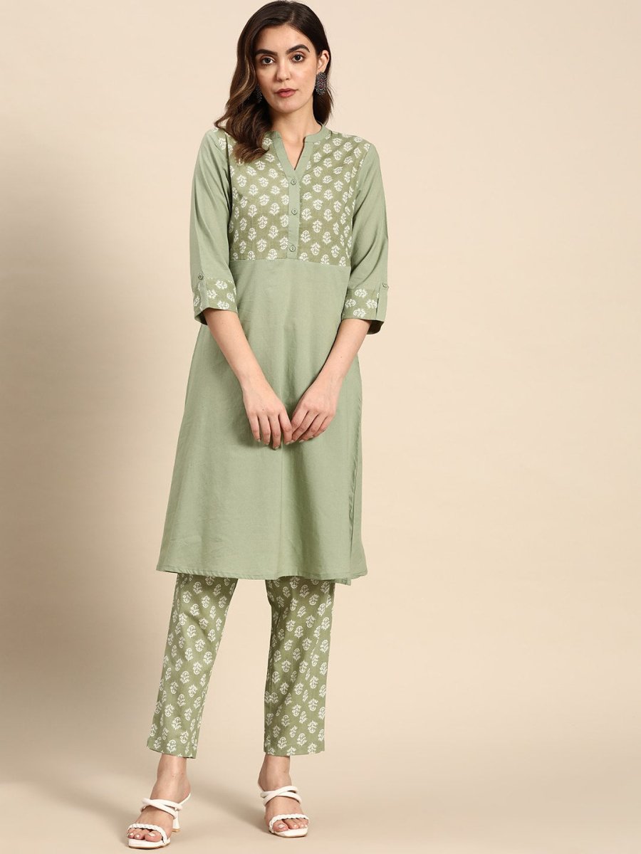 All About You Women Pure Cotton Ethnic Motifs Printed Kurta with Trousers | Grocsy