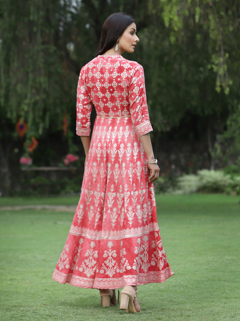 Juniper Womens Peach Floral Motifs Printed Maxi Dress | Grocsy