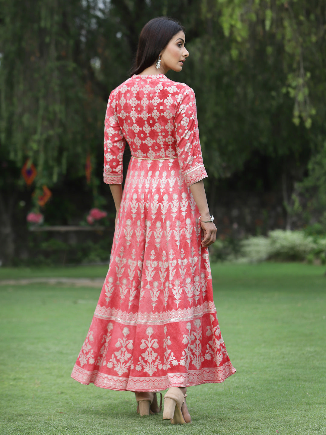 Juniper Womens Peach Floral Motifs Printed Maxi Dress | Grocsy