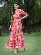 Juniper Womens Peach Floral Motifs Printed Maxi Dress | Grocsy