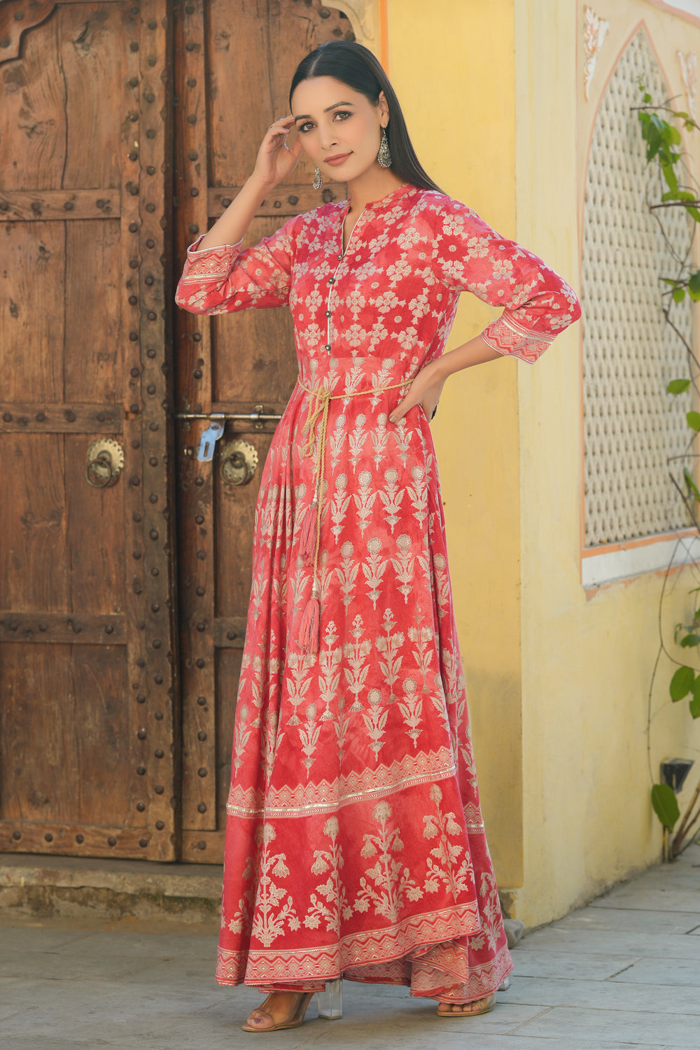 Juniper Women's Peach Rayon Printed Flared Dress | Grocsy