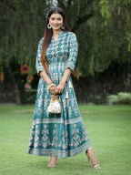 Juniper Womens Teal Floral Motifs Printed Maxi Dress | Grocsy