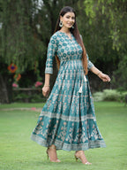 Juniper Womens Teal Floral Motifs Printed Maxi Dress | Grocsy