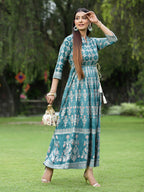 Juniper Womens Teal Floral Motifs Printed Maxi Dress | Grocsy
