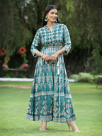 Juniper Womens Teal Floral Motifs Printed Maxi Dress | Grocsy