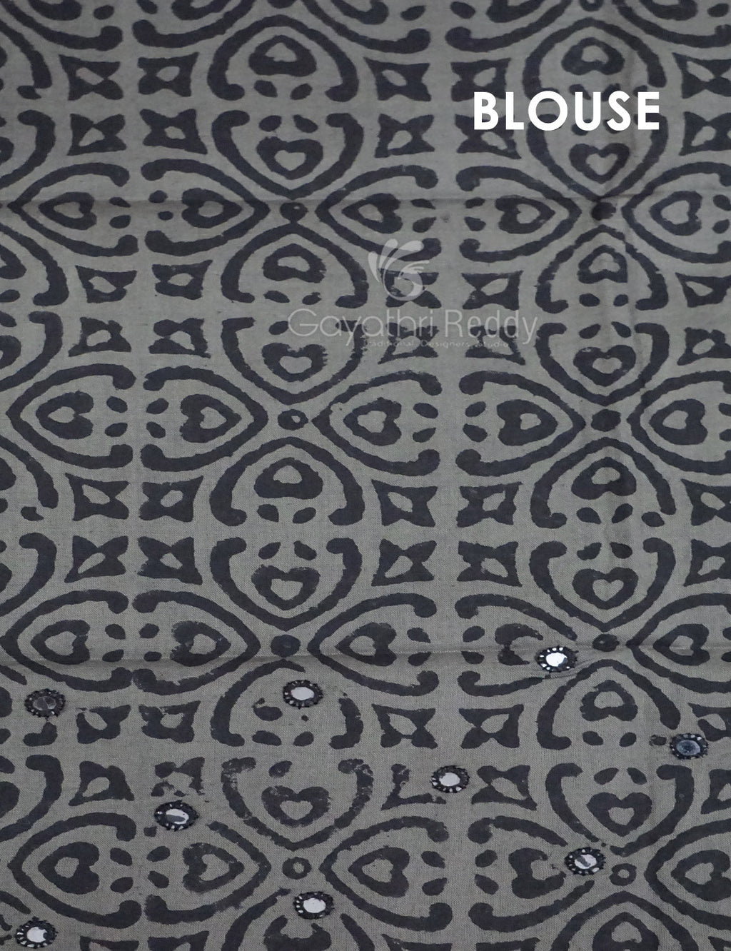 Grey Colour Block Print With Mirron Embroidered Pure Mulmul Cotton Saree By Gayathri Reddy Designer Studio | Grocsy