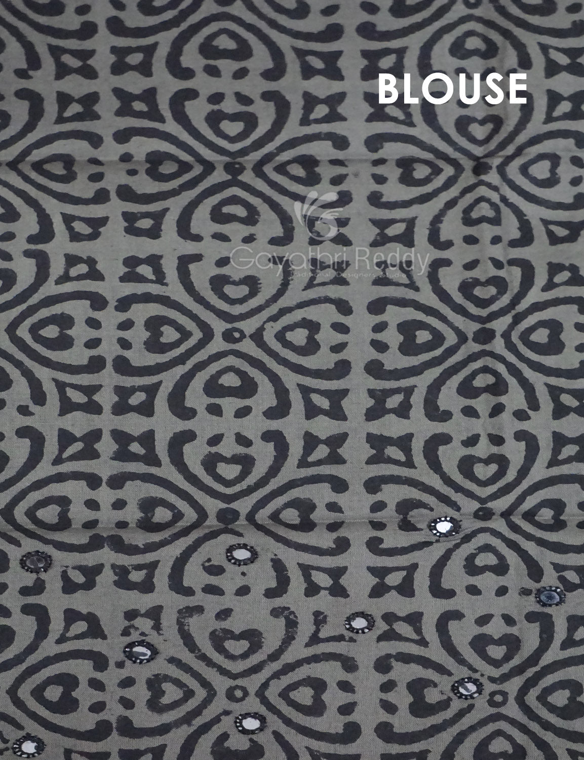 Grey Colour Block Print With Mirron Embroidered Pure Mulmul Cotton Saree By Gayathri Reddy Designer Studio | Grocsy