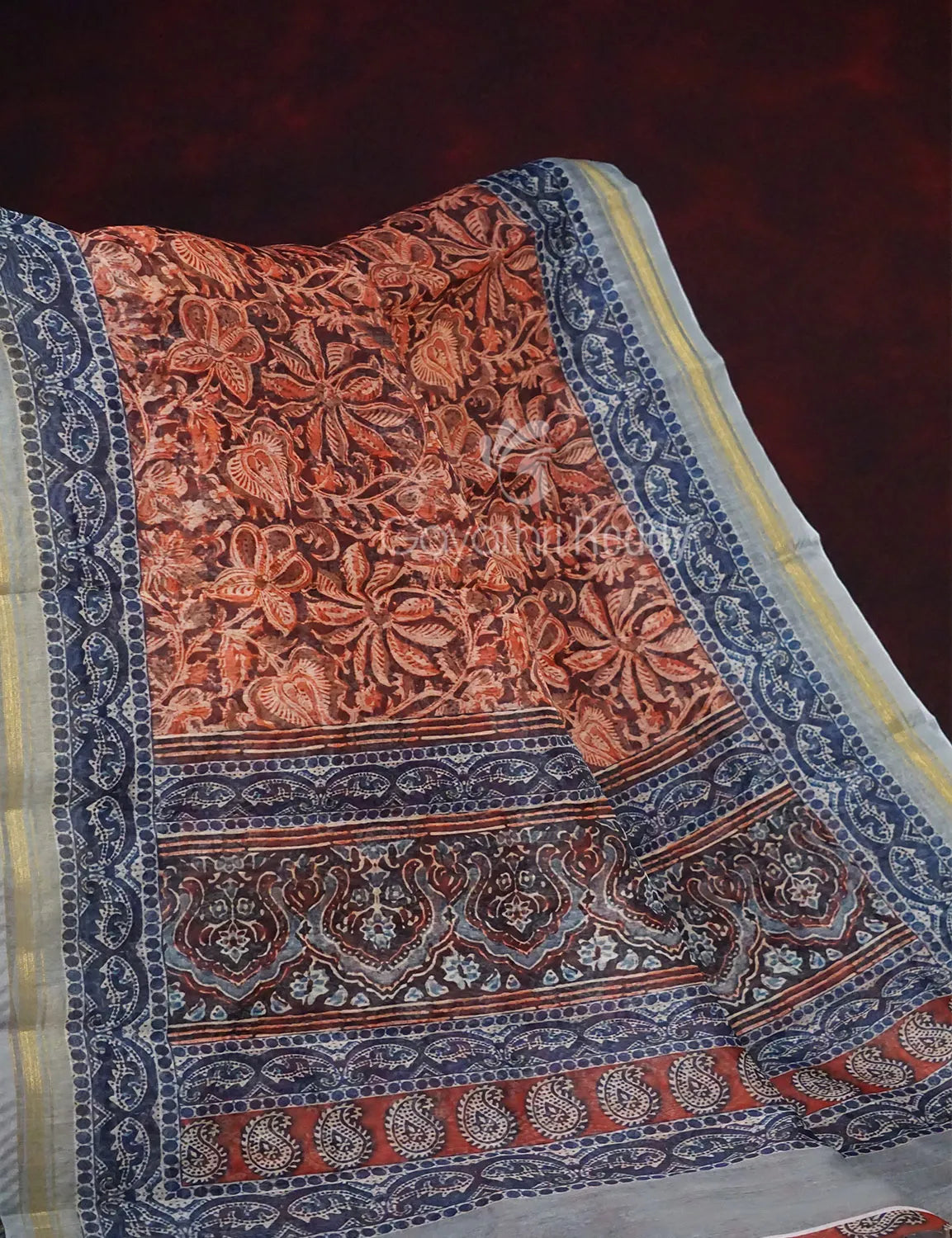 Rust Colour Kalamkaari Design Semi Chanderi Saree By Gayathri Reddy Designer Studio | Grocsy