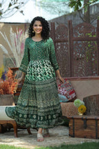 Juniper Women's Green Rayon Printed Flared Dress | Grocsy