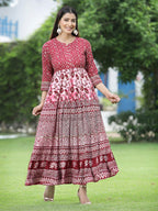 Juniper Women's Maroon Rayon Printed Flared Dress | Grocsy