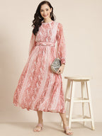 Juniper Womens Peach Chiffon Digital Printed Maxi Dress | Grocsy