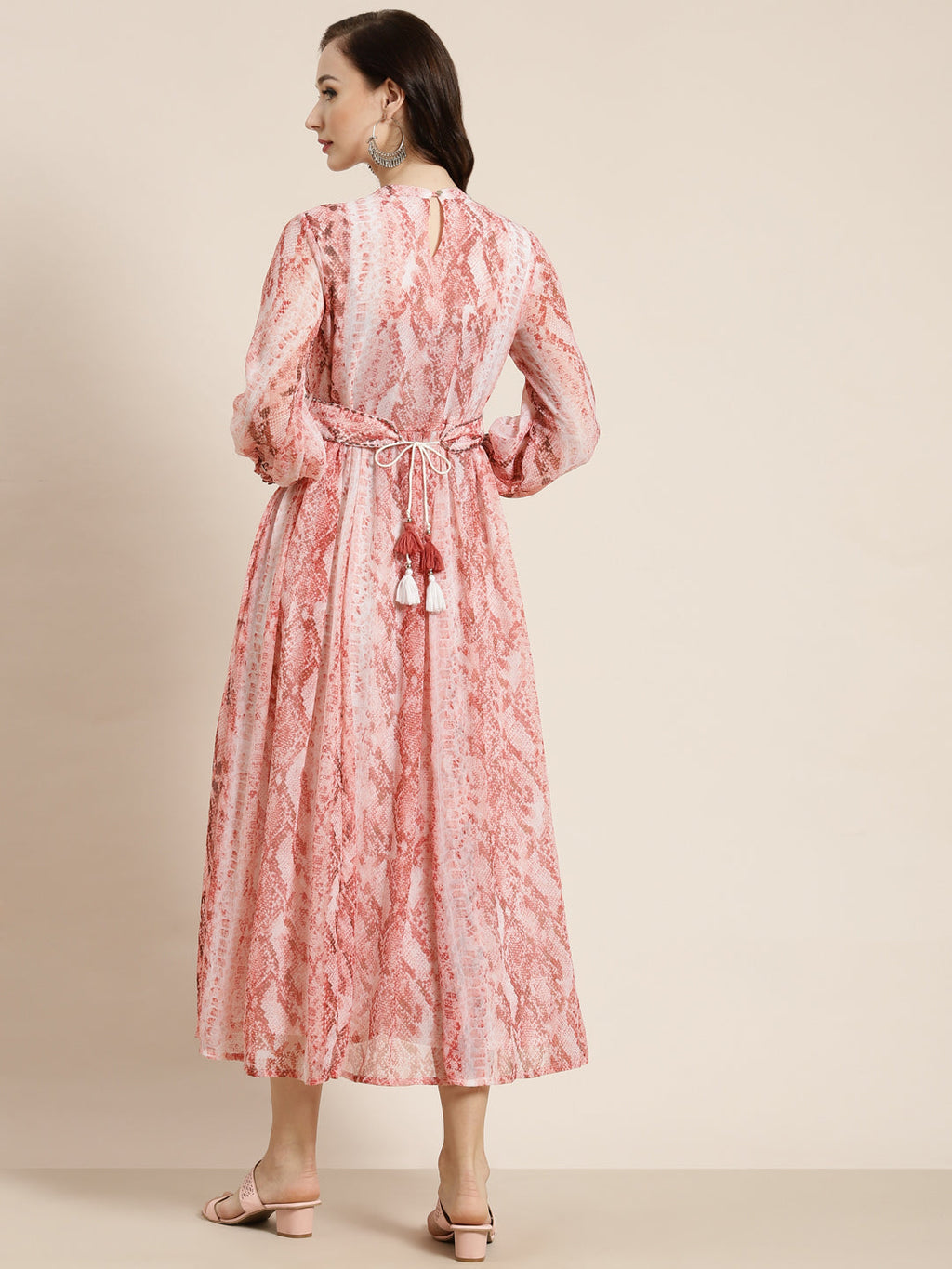 Juniper Womens Peach Chiffon Digital Printed Maxi Dress | Grocsy