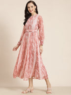 Juniper Womens Peach Chiffon Digital Printed Maxi Dress | Grocsy