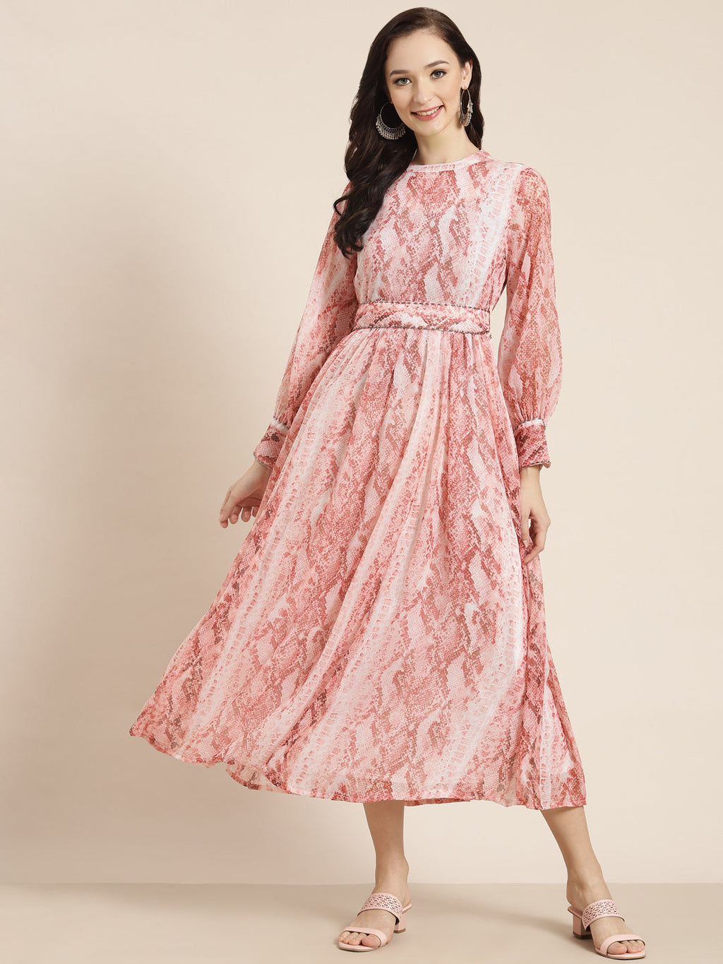 Juniper Womens Peach Chiffon Digital Printed Maxi Dress | Grocsy