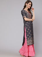 Aks Ethnic Motifs Printed Straight Silk Kurta | Grocsy