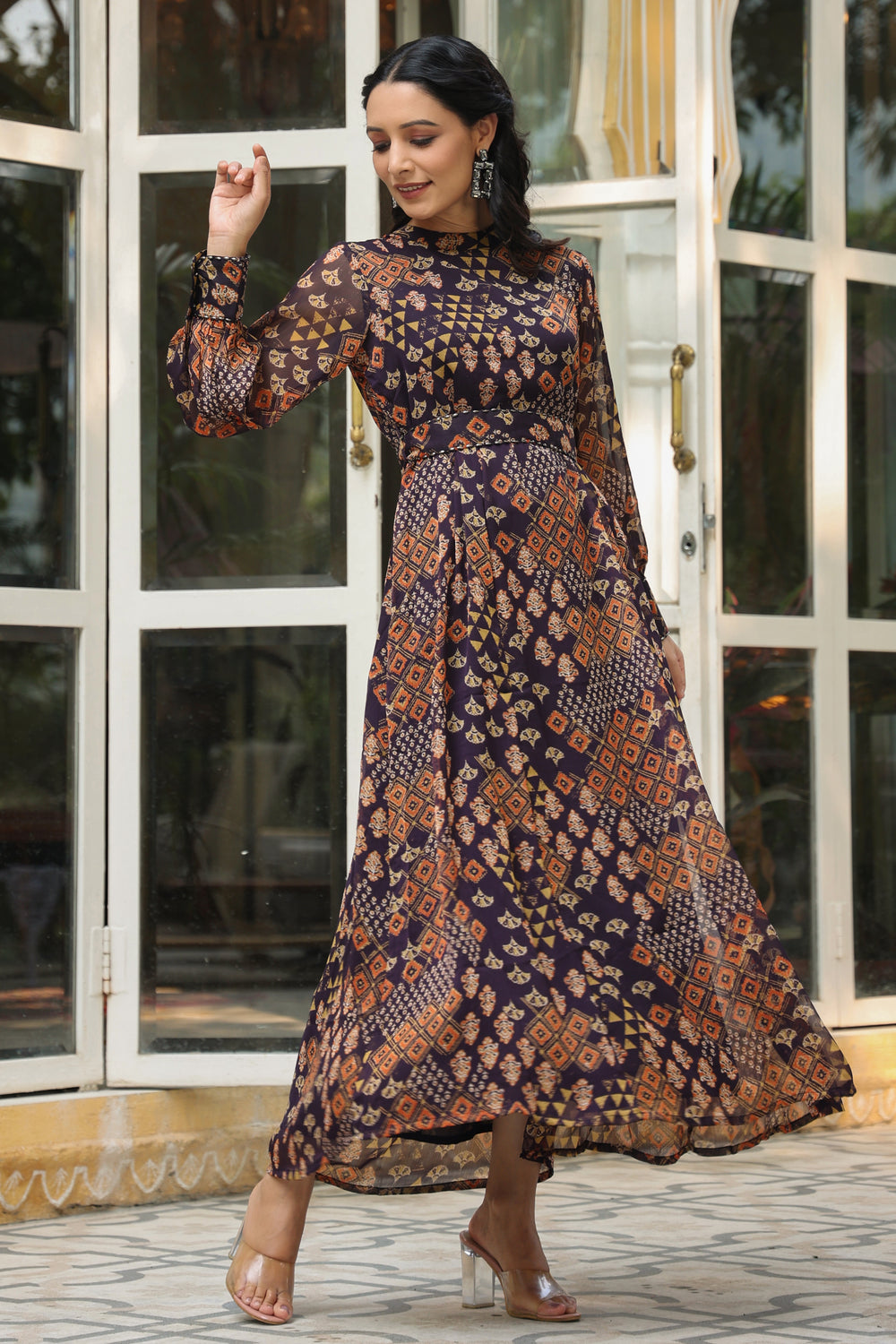 Juniper Women's Multi Chiffon Printed Flared Dress | Grocsy