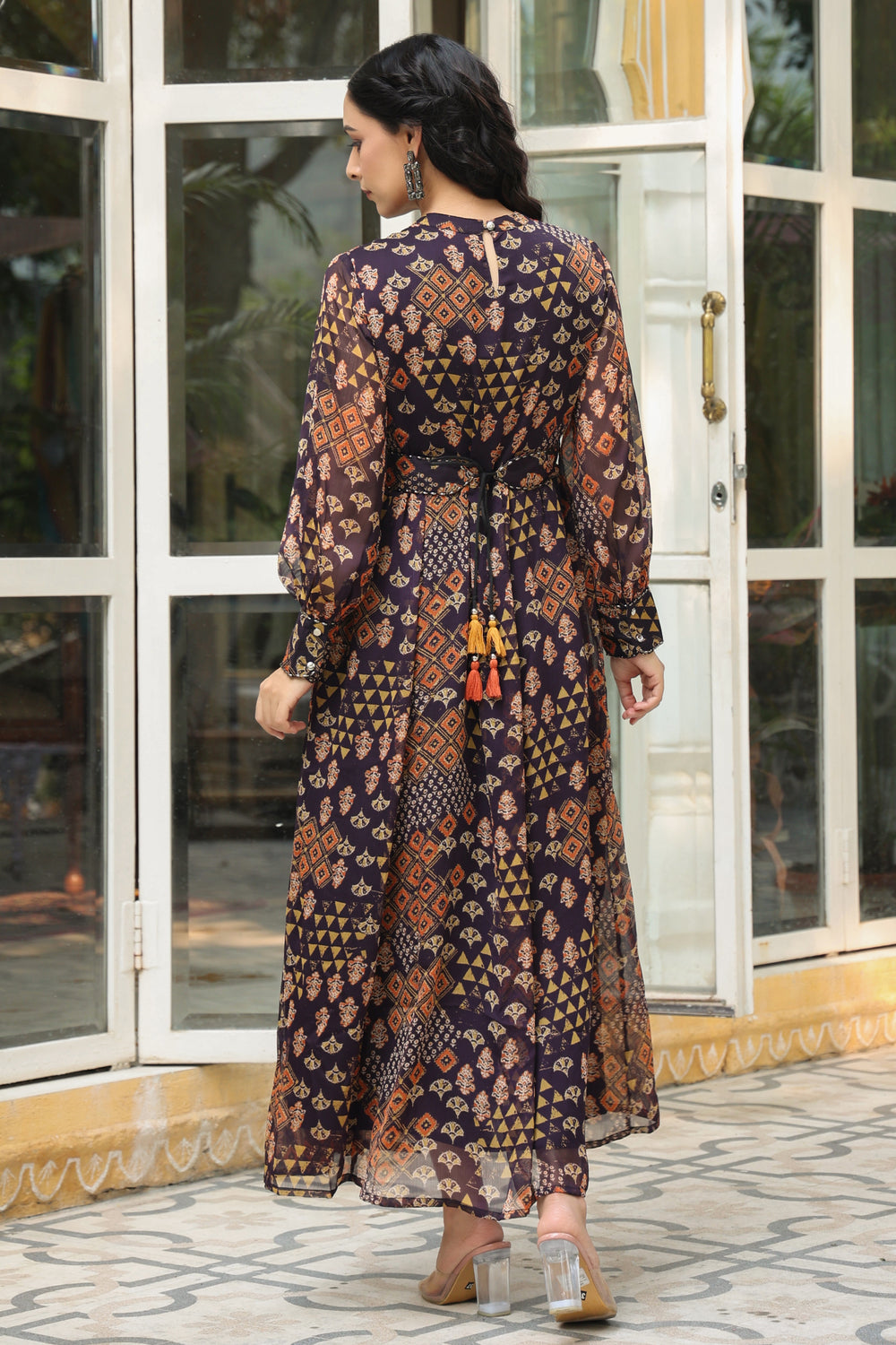 Juniper Women's Multi Chiffon Printed Flared Dress | Grocsy