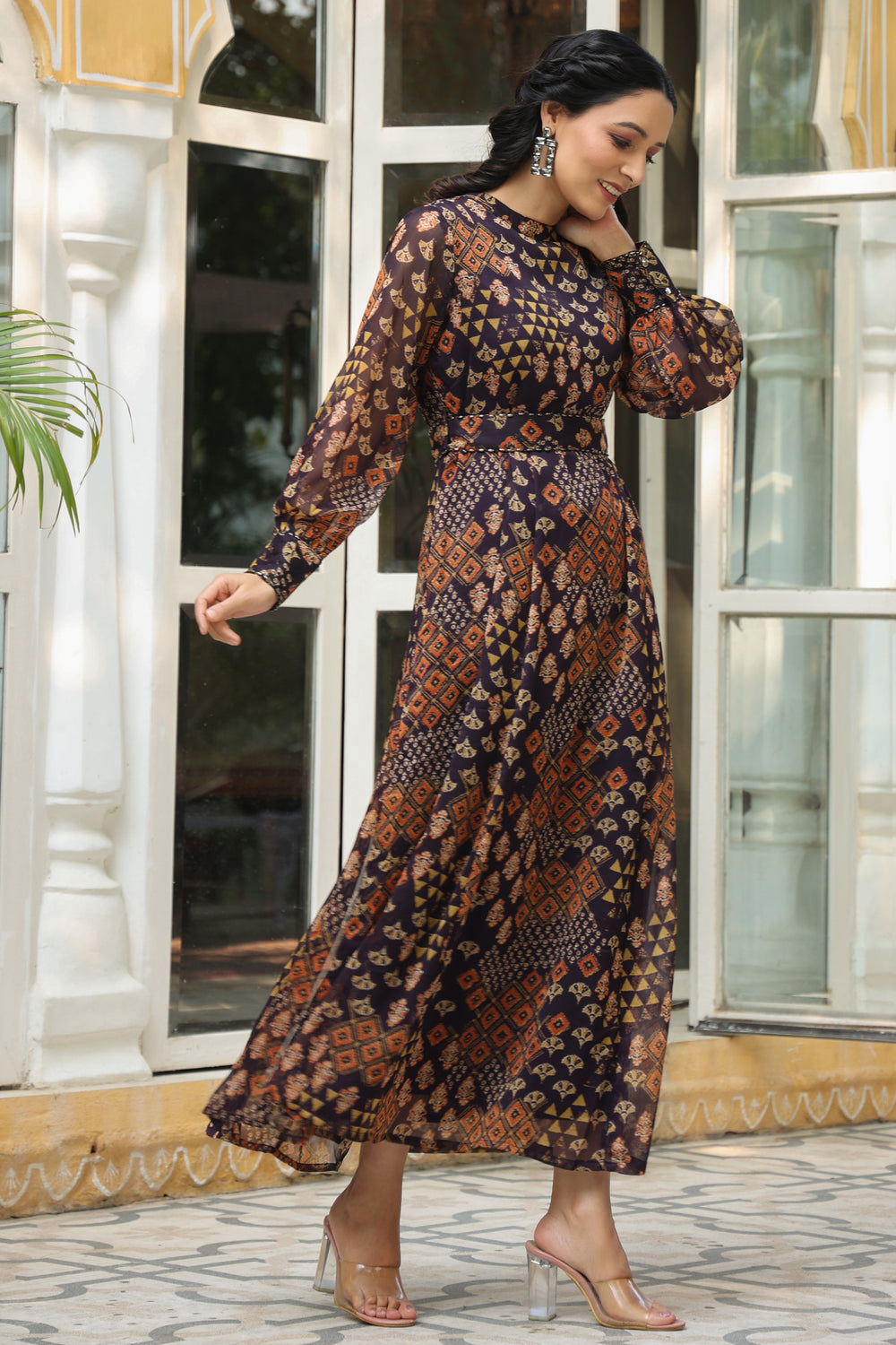 Juniper Women's Multi Chiffon Printed Flared Dress | Grocsy