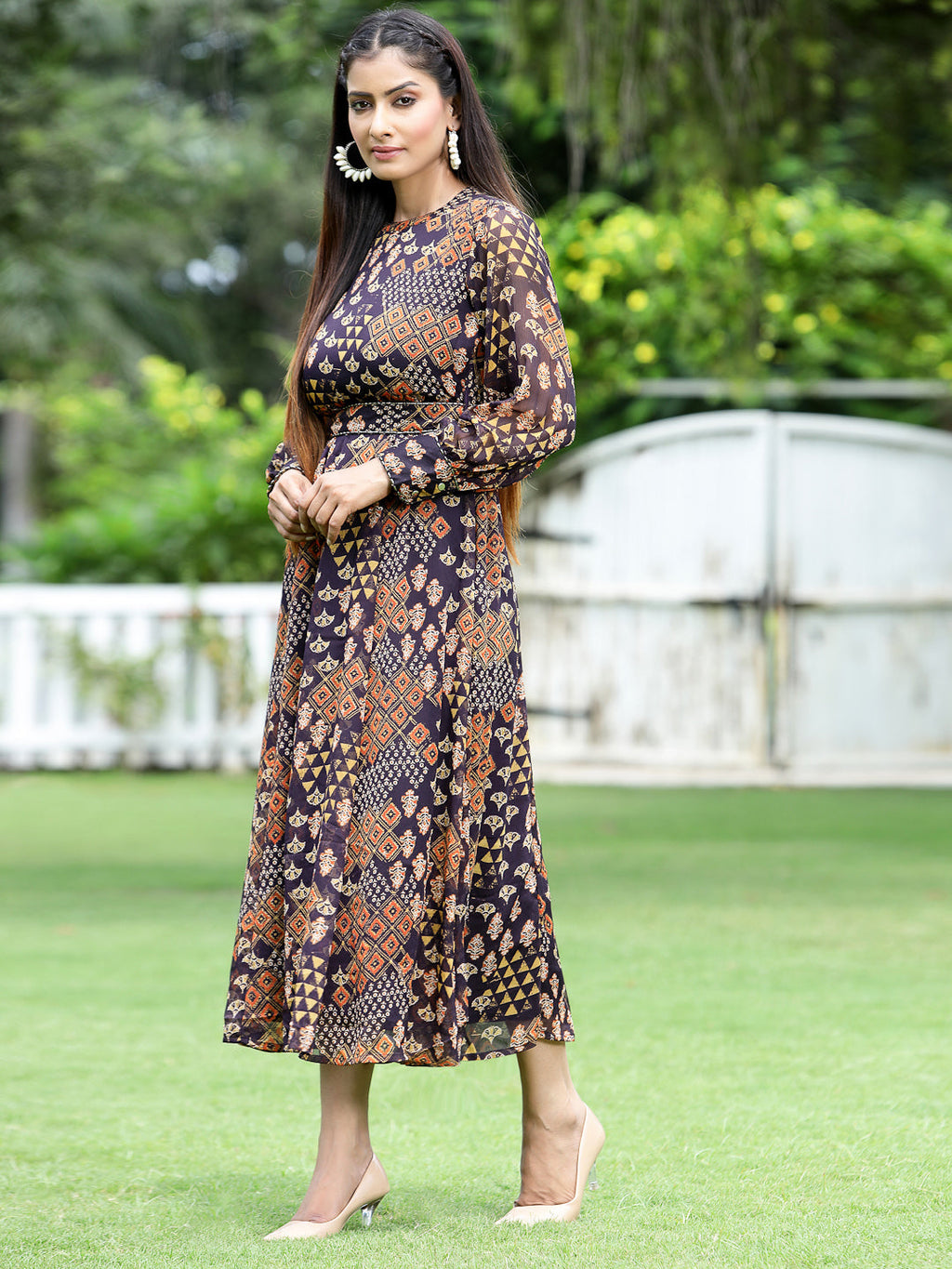 Juniper Womens Multi Chiffon Digital Printed Maxi Dress | Grocsy