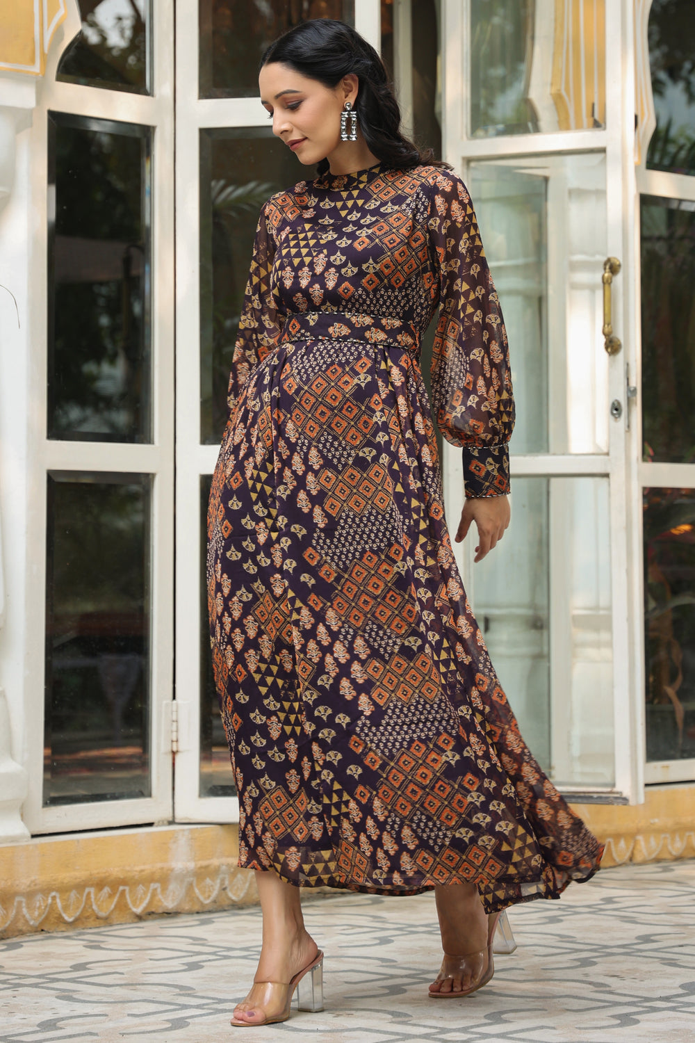Juniper Women's Multi Chiffon Printed Flared Dress | Grocsy