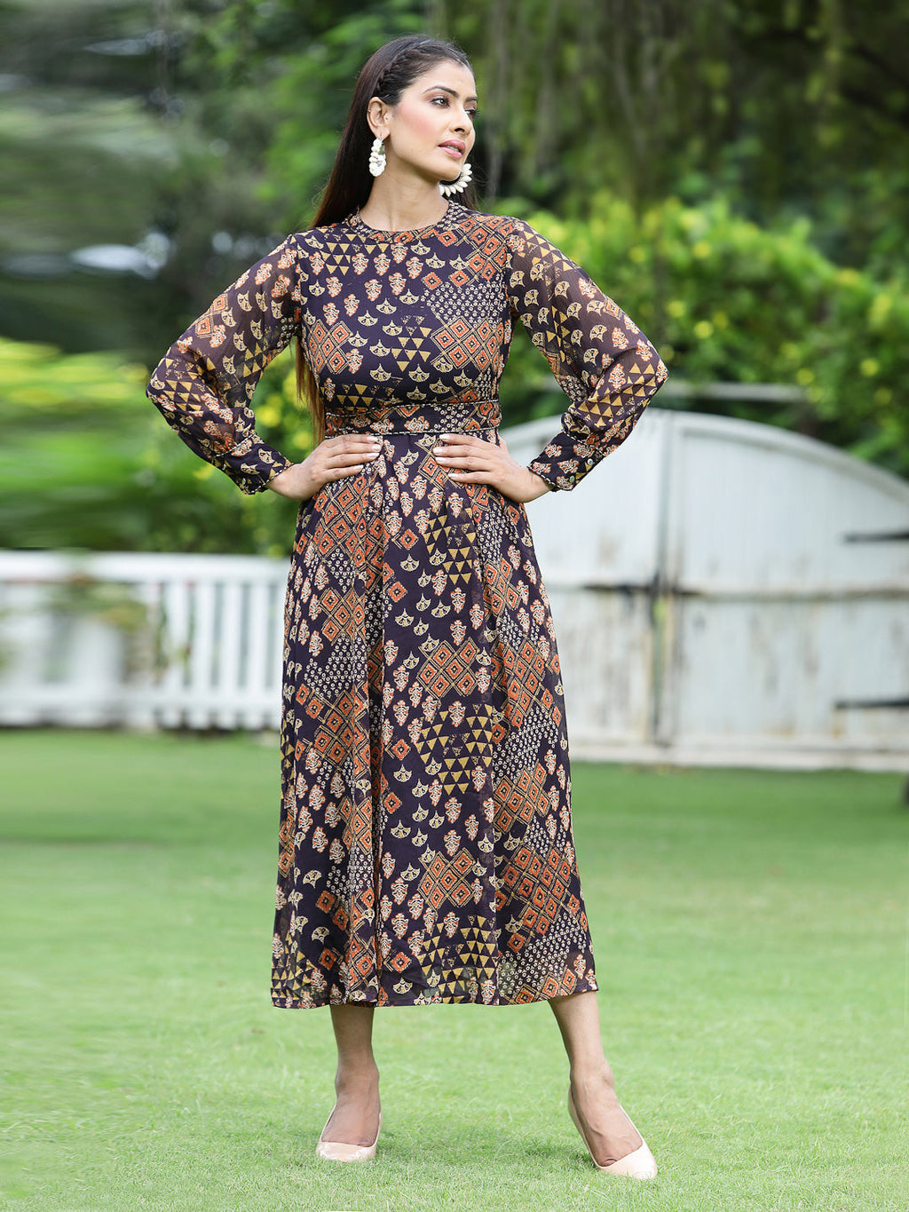Juniper Womens Multi Chiffon Digital Printed Maxi Dress | Grocsy