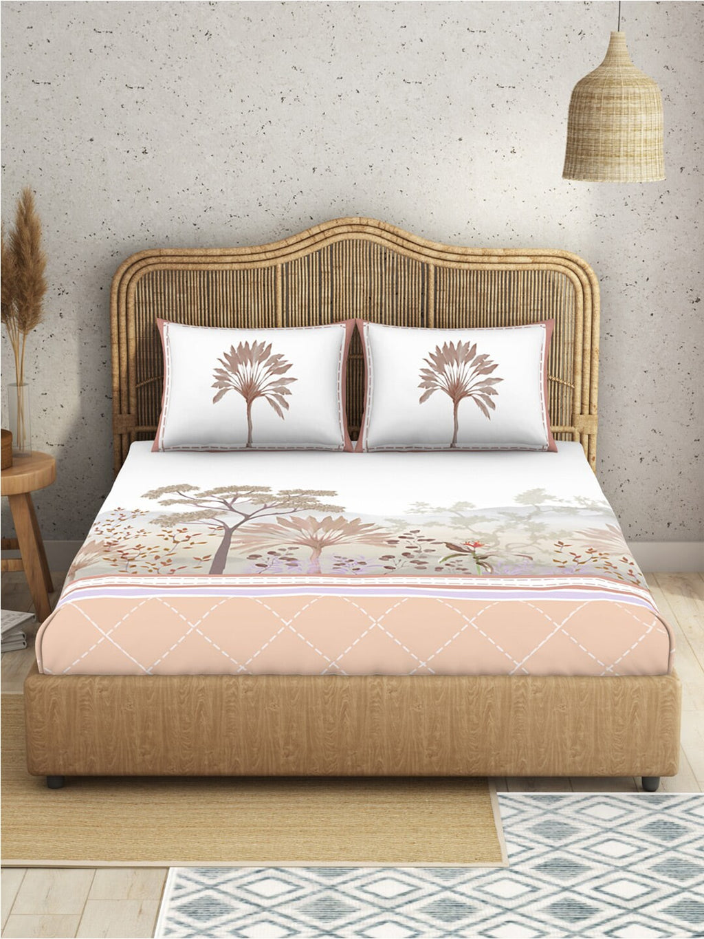 SPACES Kalakari Haath White Ethnic Motifs Cotton 210 TC King Bedsheet & 2 Pillow Covers | Grocsy