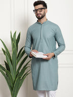 Sojanya Woven Design Mandarin Collar Straight Cotton Kurta | Grocsy