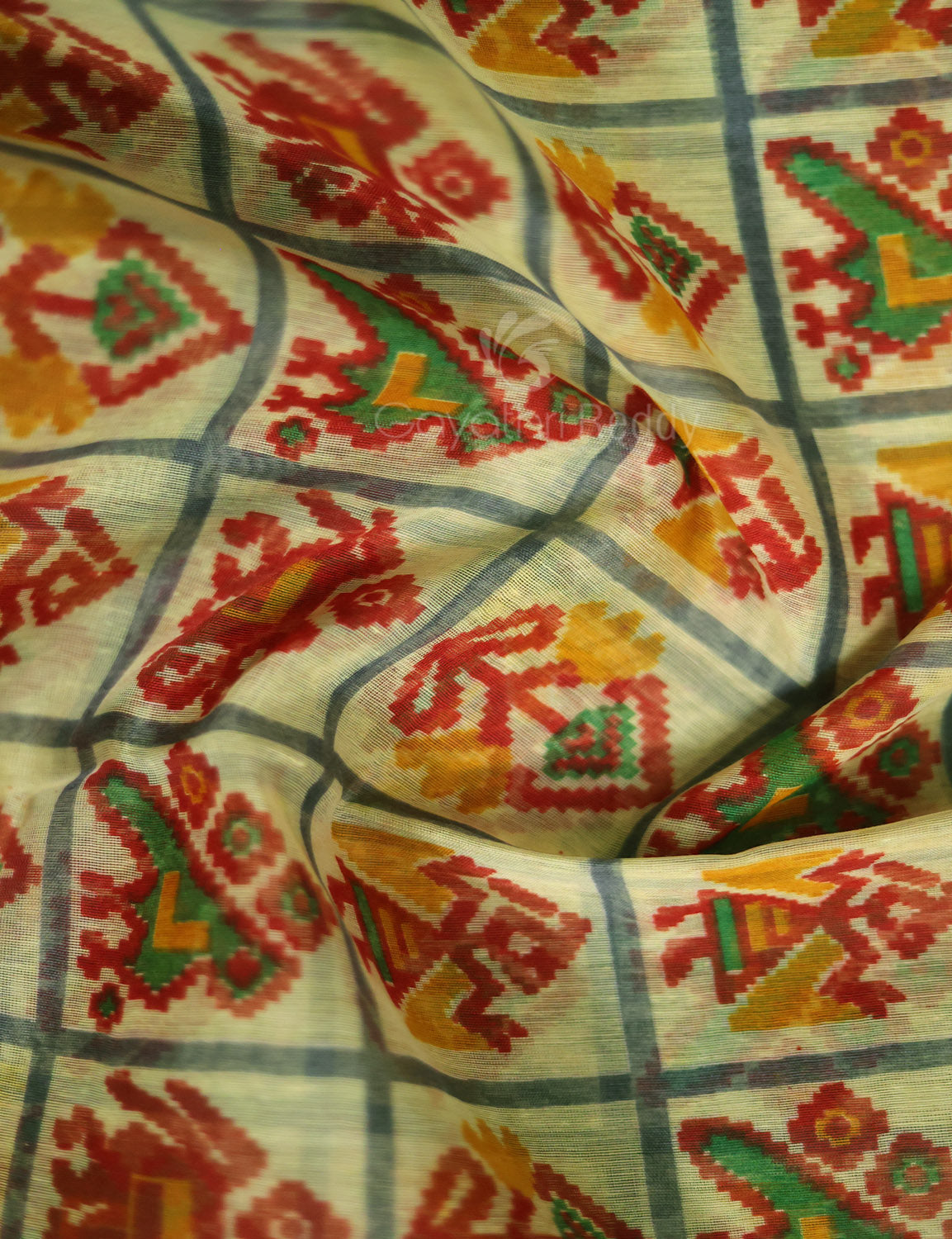 Shades of Lime Green And Mango Green Blouse Patola Print Semi Chanderi Saree By Gayathri Reddy Designer Studio | Grocsy