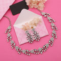 Tehzeeb Creations Silver Pleated White Diamond With White Beads Necklace Set | Grocsy