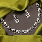 Tehzeeb Creations Silver Pleated White Diamond With White Beads Necklace Set | Grocsy