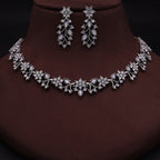 Tehzeeb Creations Silver Pleated White Diamond With White Beads Necklace Set | Grocsy
