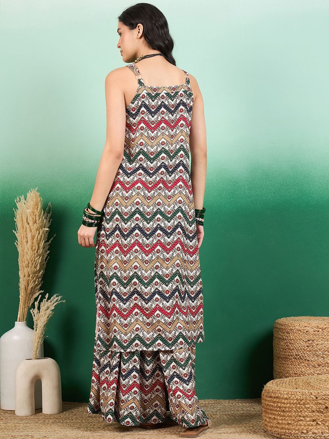 Sangria Printed Straight Kurta With Palazzo Set | Grocsy