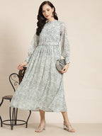 Juniper Womens Sagegreen Chiffon Digital Floral Printed Maxi Dress | Grocsy
