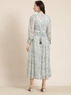 Juniper Womens Sagegreen Chiffon Digital Floral Printed Maxi Dress | Grocsy