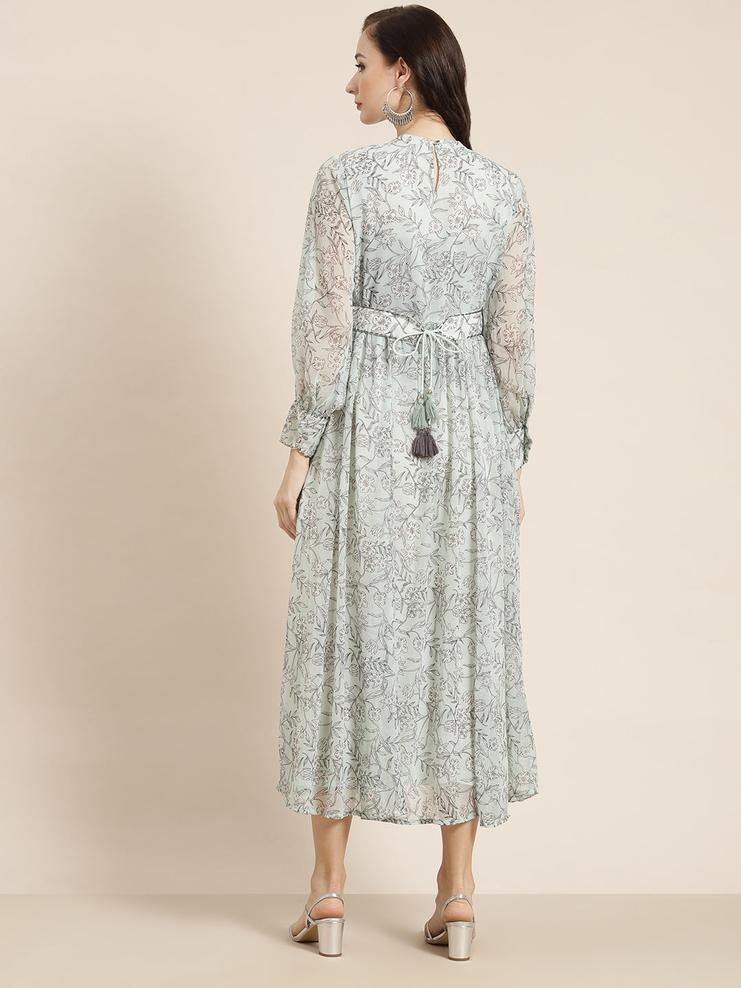Juniper Womens Sagegreen Chiffon Digital Floral Printed Maxi Dress | Grocsy